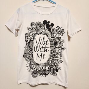 "Vibe With Me" Paisley Mandala Graphic White Tshirt